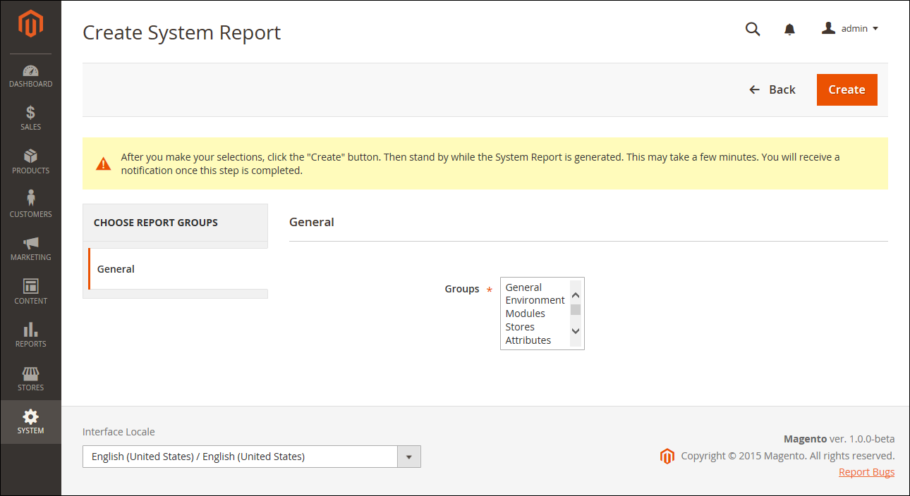System report - select groups