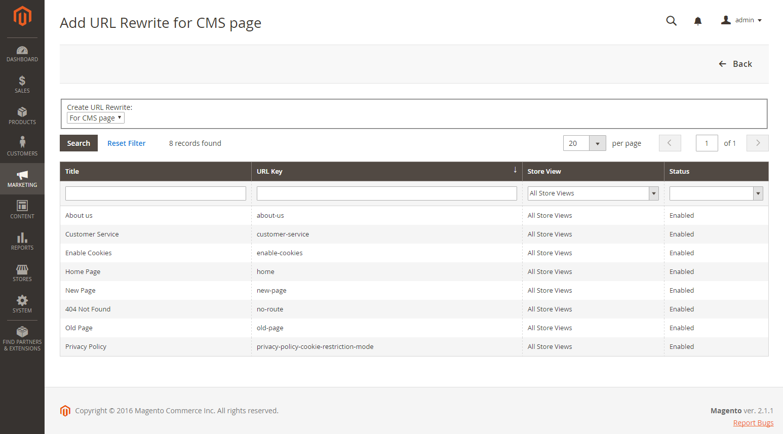 Add URL rewrite - for CMS page