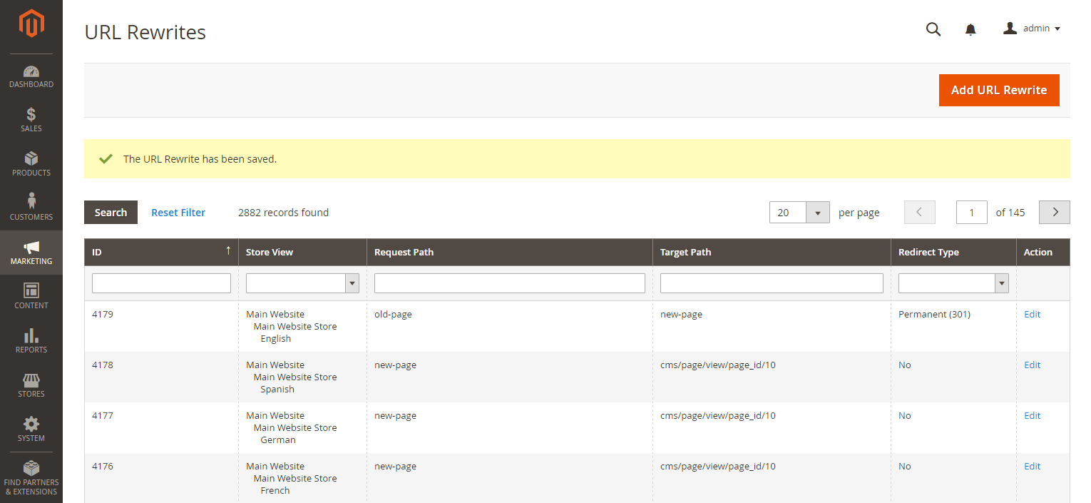 URL rewrite for CMS page - saved