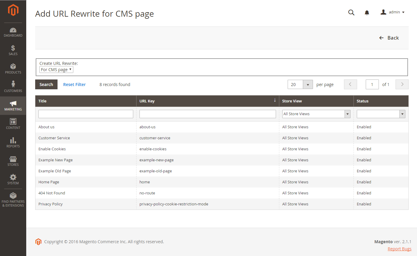 URL rewrites - CMS page