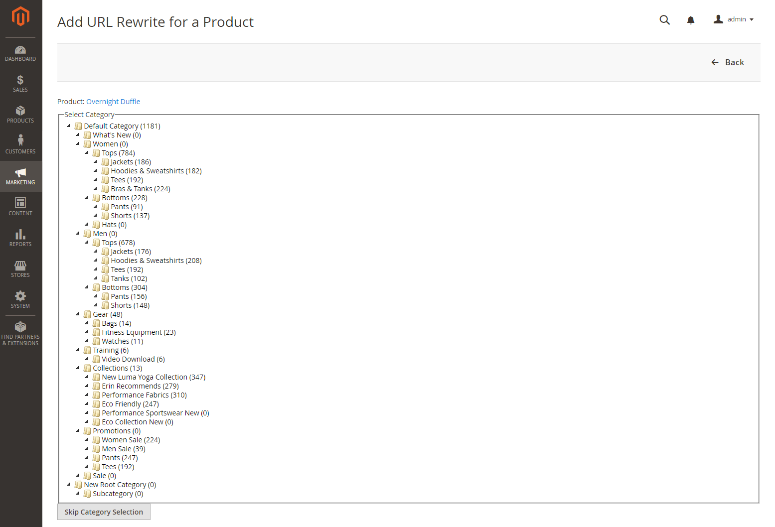 Product URL rewrite - skip category selection