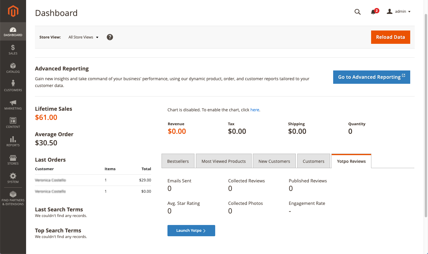 Magento Admin - launch Yotpo