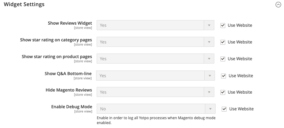 Yotpo configuration - widget settings