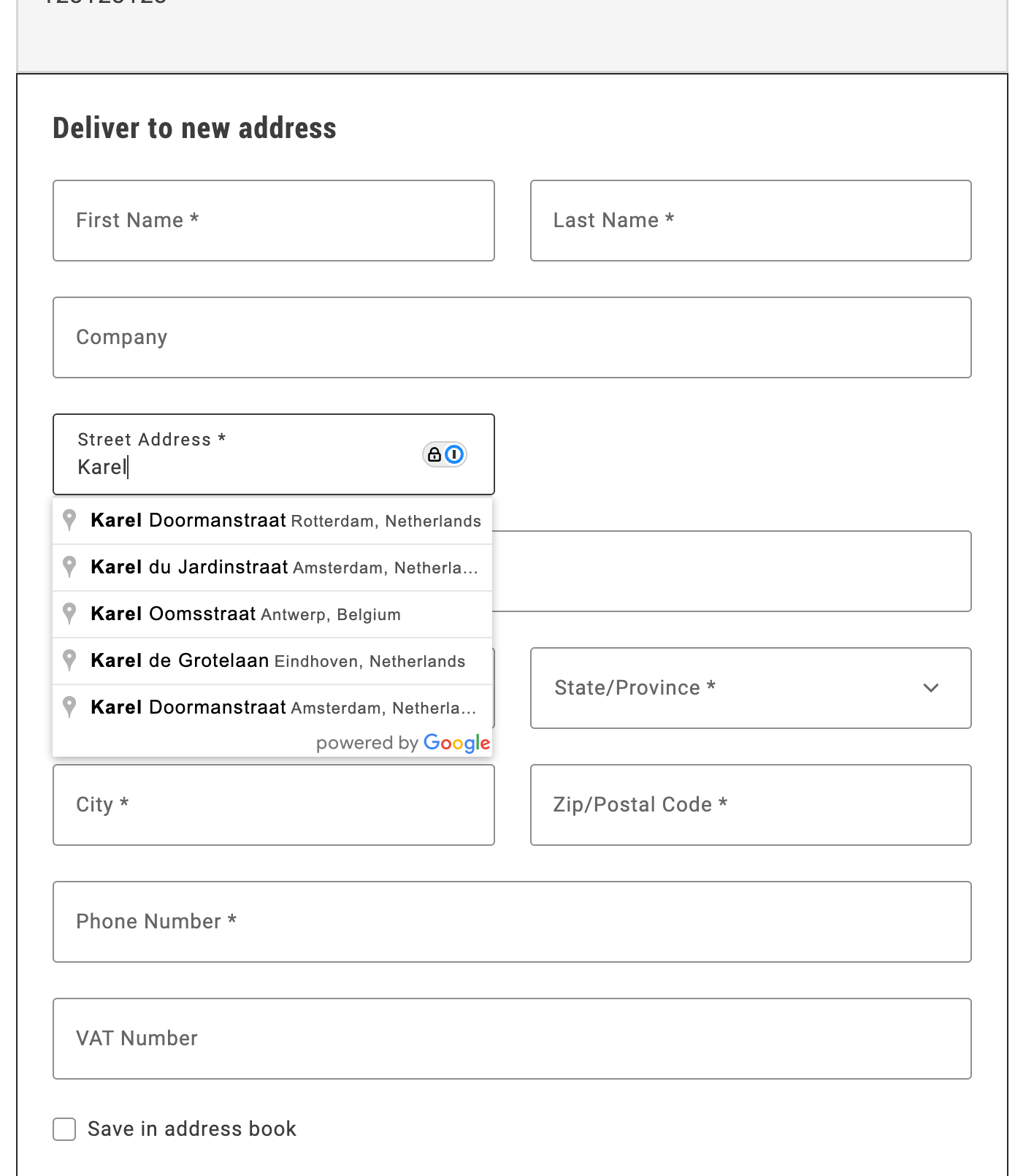 Autocomplete shipping address