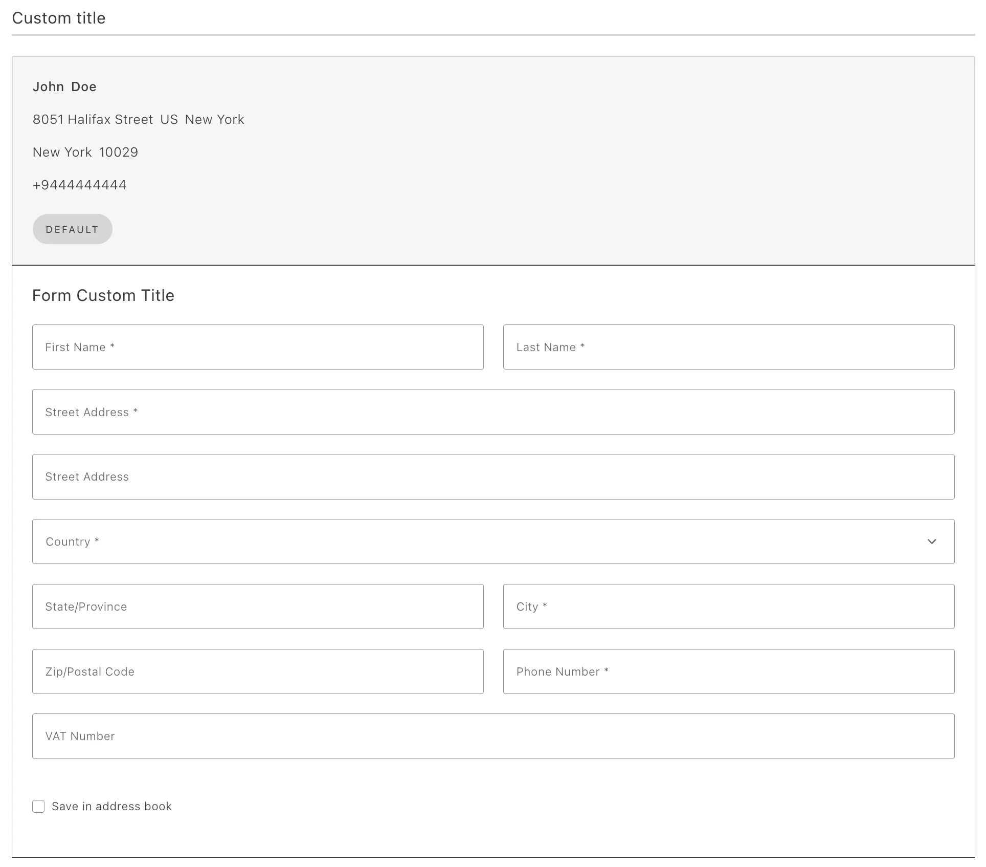 Create an address in a selectable Addresses container