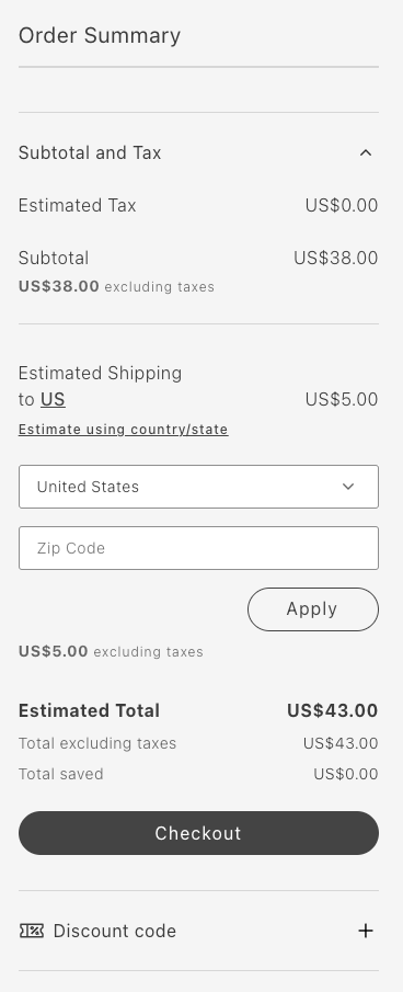 Cart after grouping subtotal and tax in an accordion