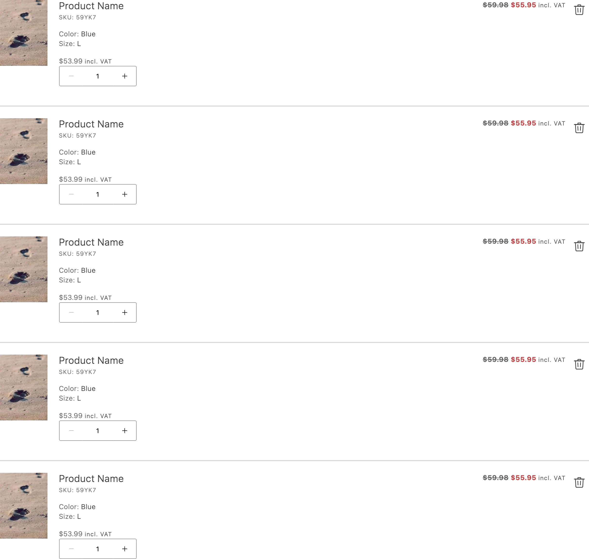 The SDK CartList showing multiple cart items in a list.