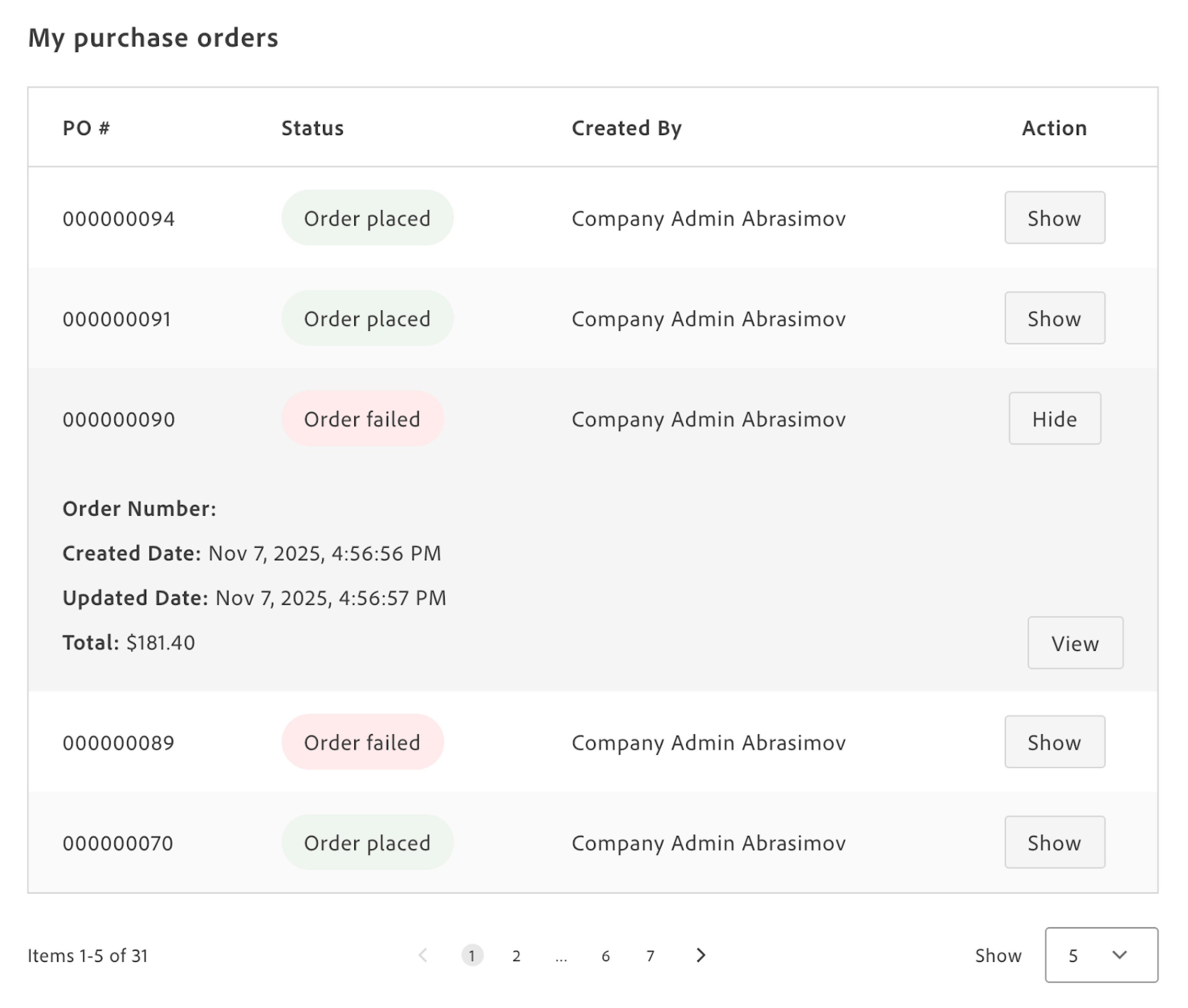 CustomerPurchaseOrders container