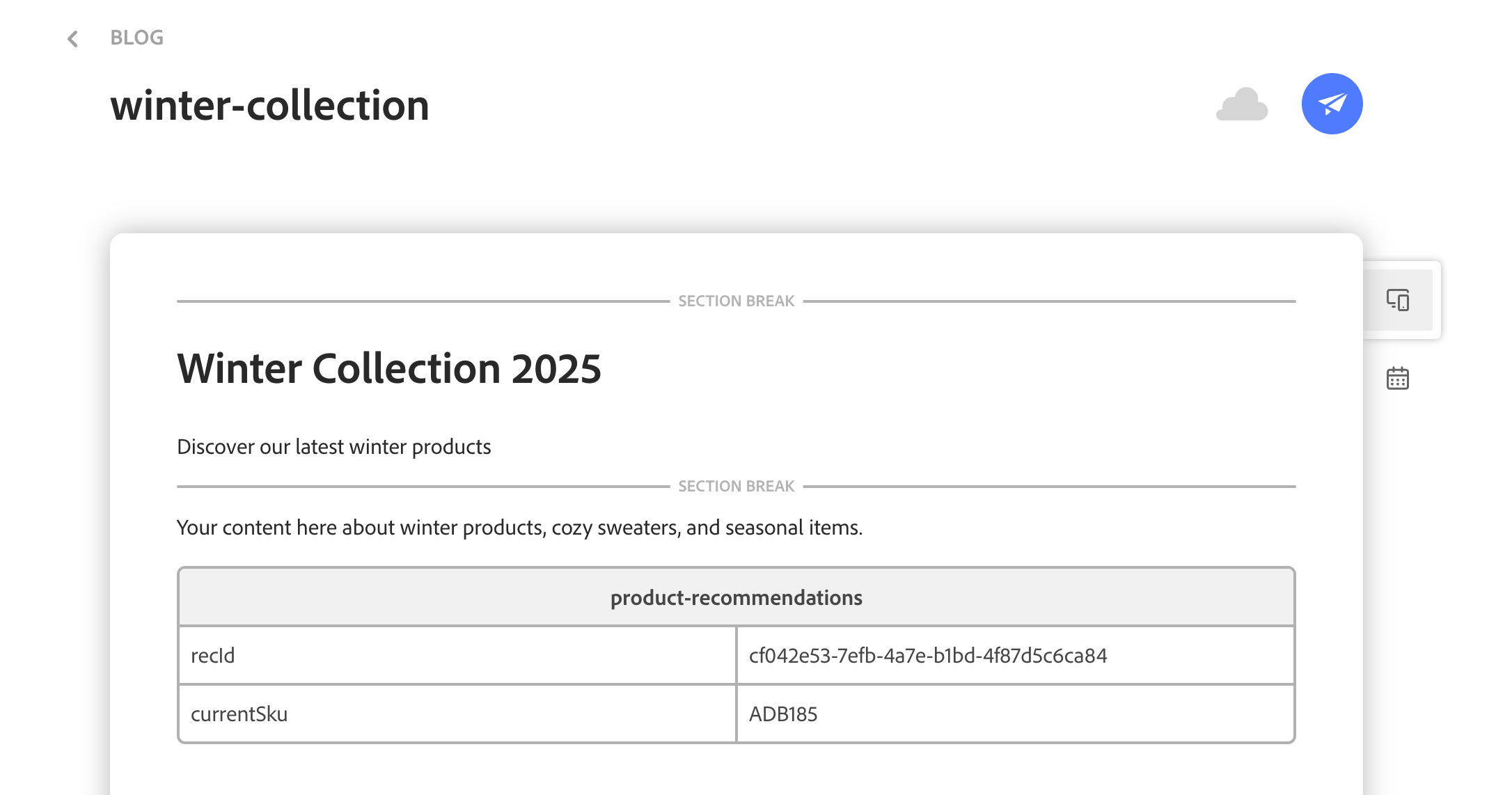 Example blog page for Winter Collection