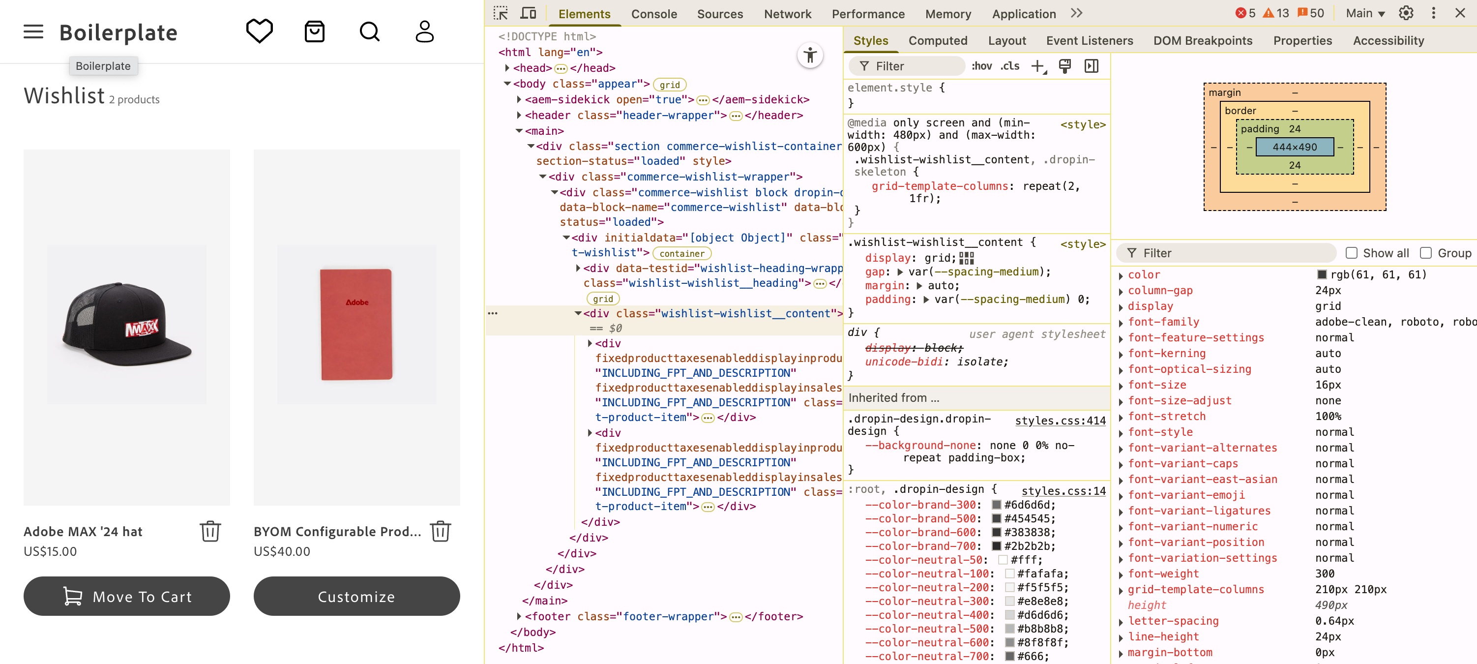 Find CSS classes to override