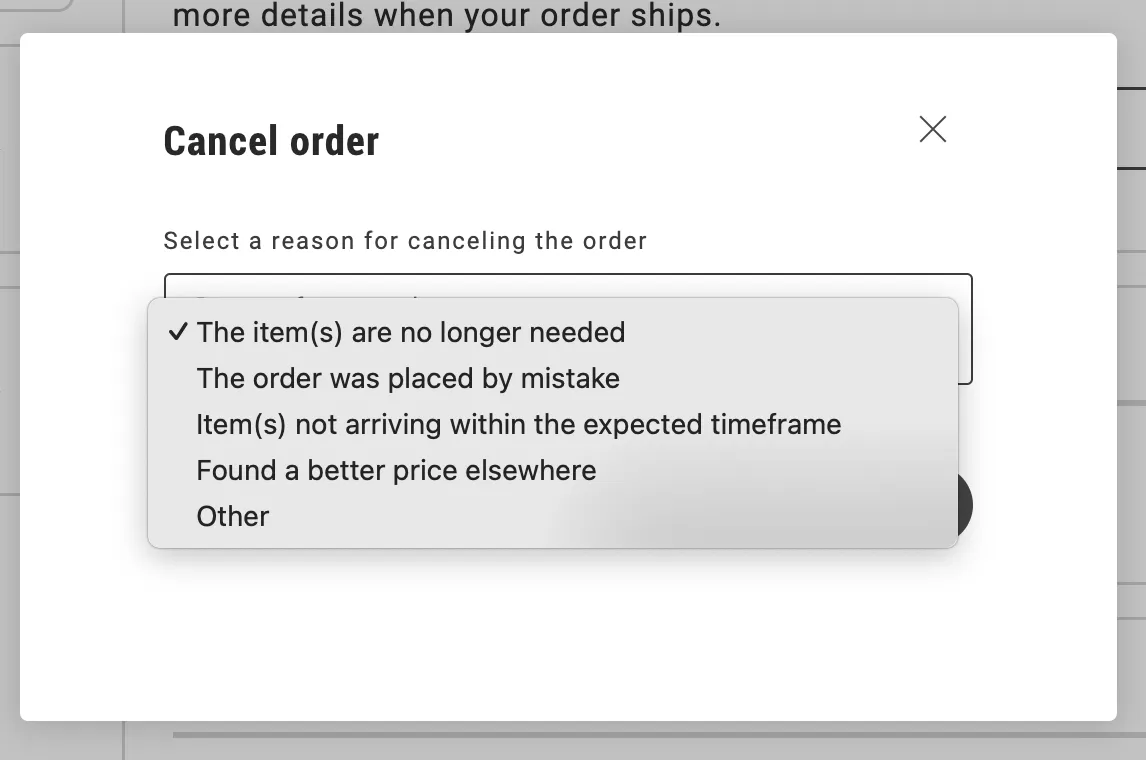 OrderCancelForm container