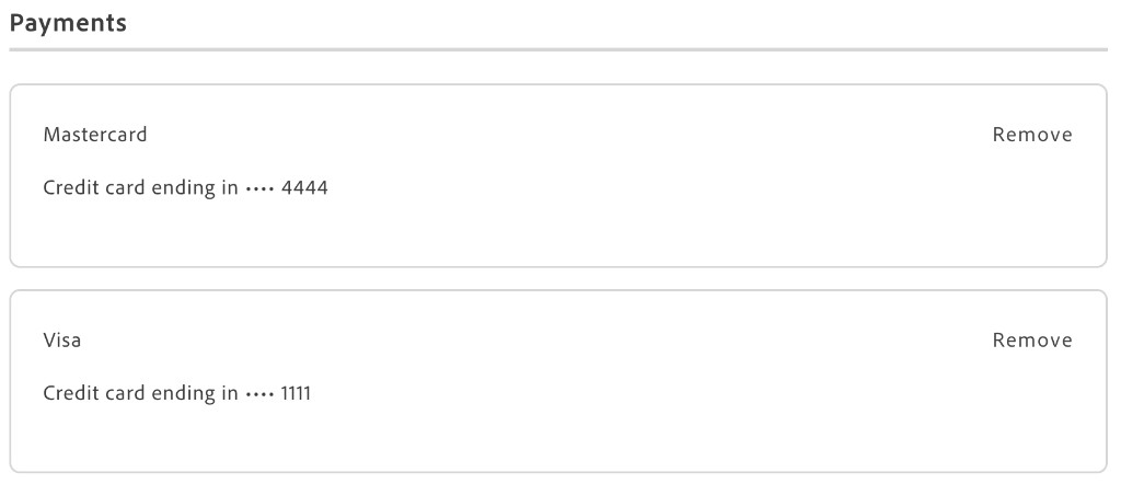 Full layout with multiple saved cards