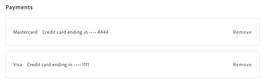 Minified layout with multiple saved cards