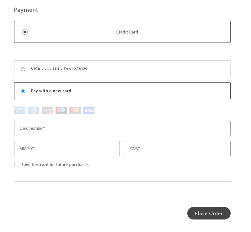 Checkout with Pay with a new card selected