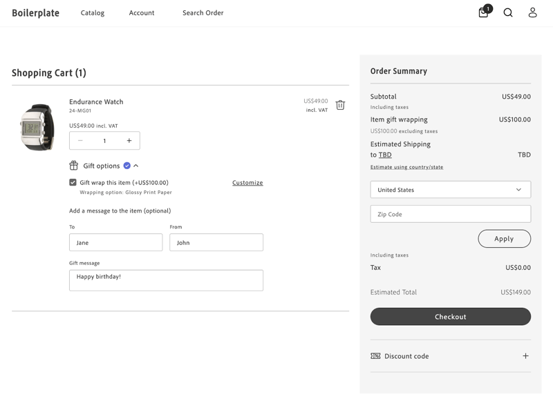 Default GiftOption  container