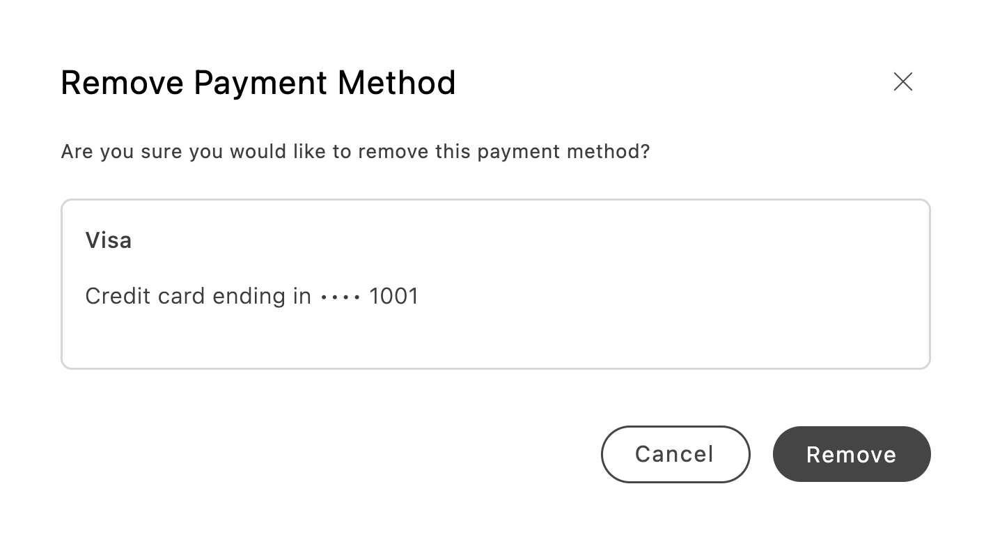 Remove payment confirmation modal on a full Payments page