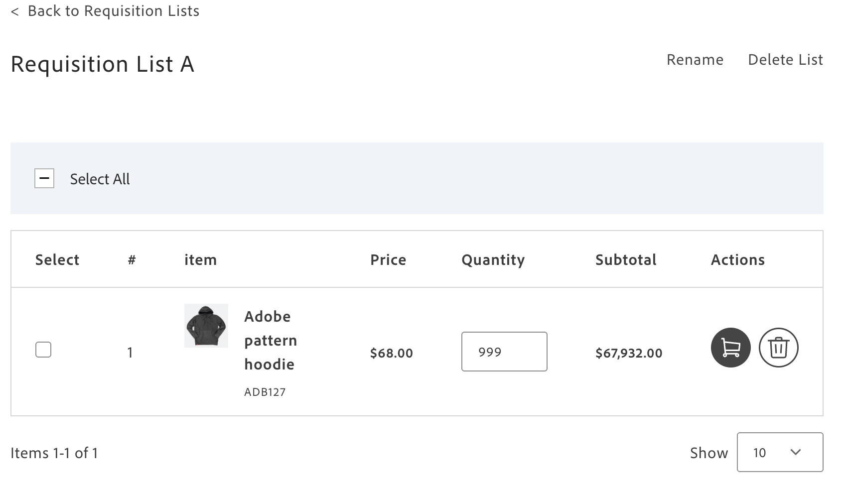 RequisitionListView container