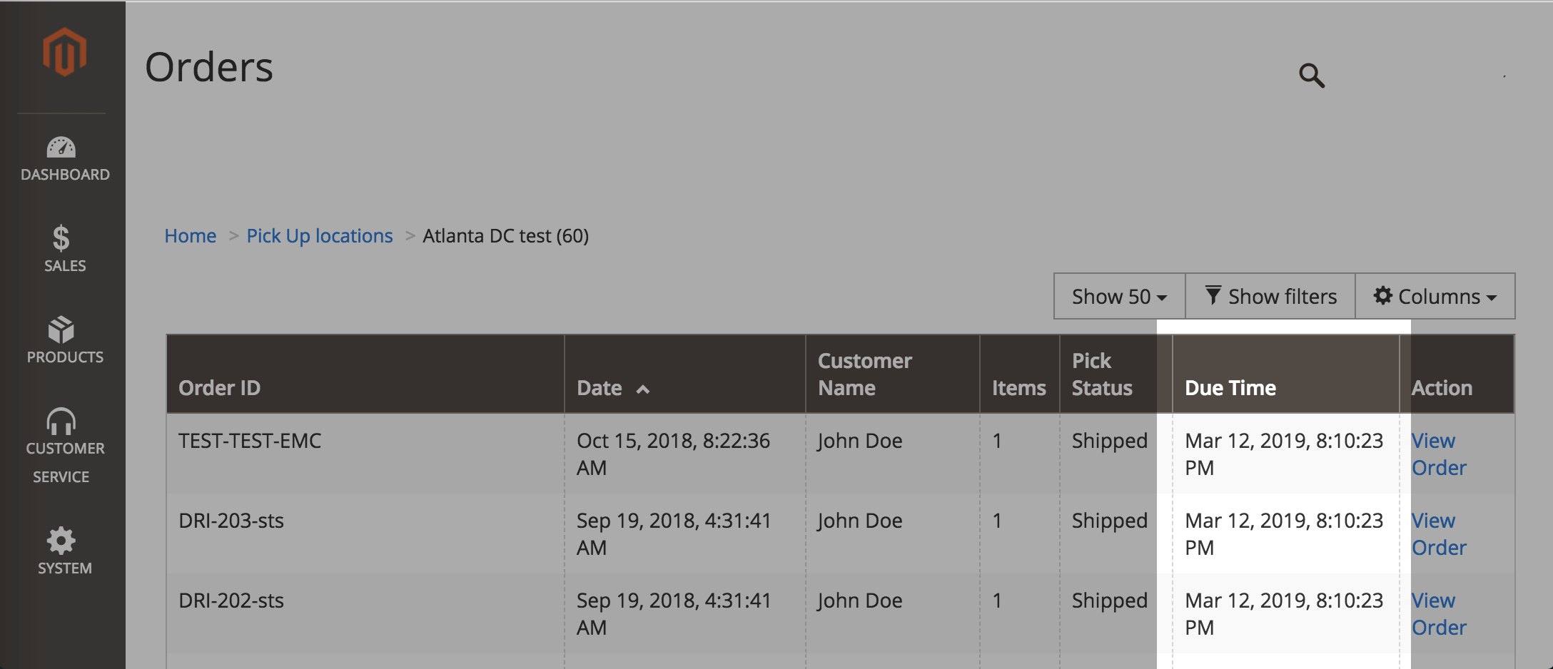Due Time column in Magento Admin