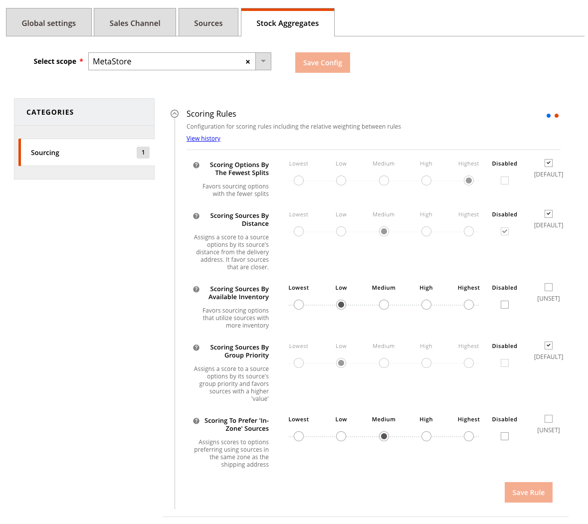 Sourcing scoring rules