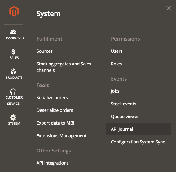 **System** > **API Journal**
