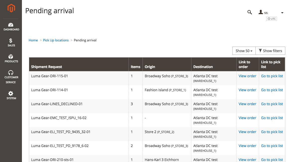 Pending arrivals details view