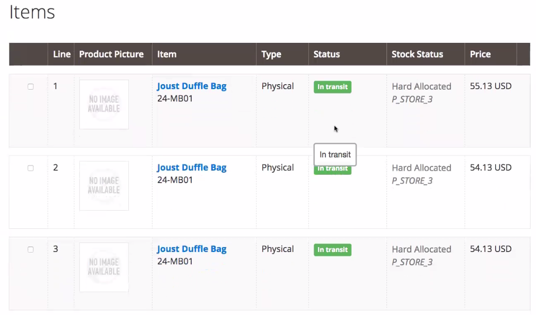 In transit shipment status