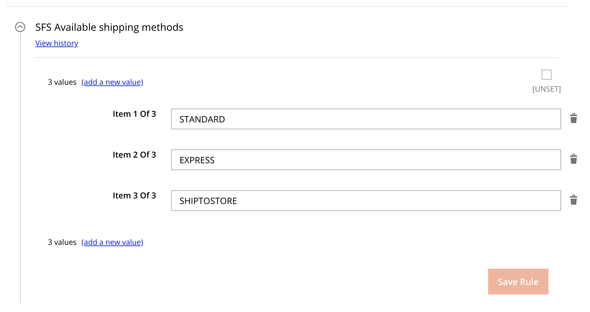 Omnichannel > SFS Available shipping methods