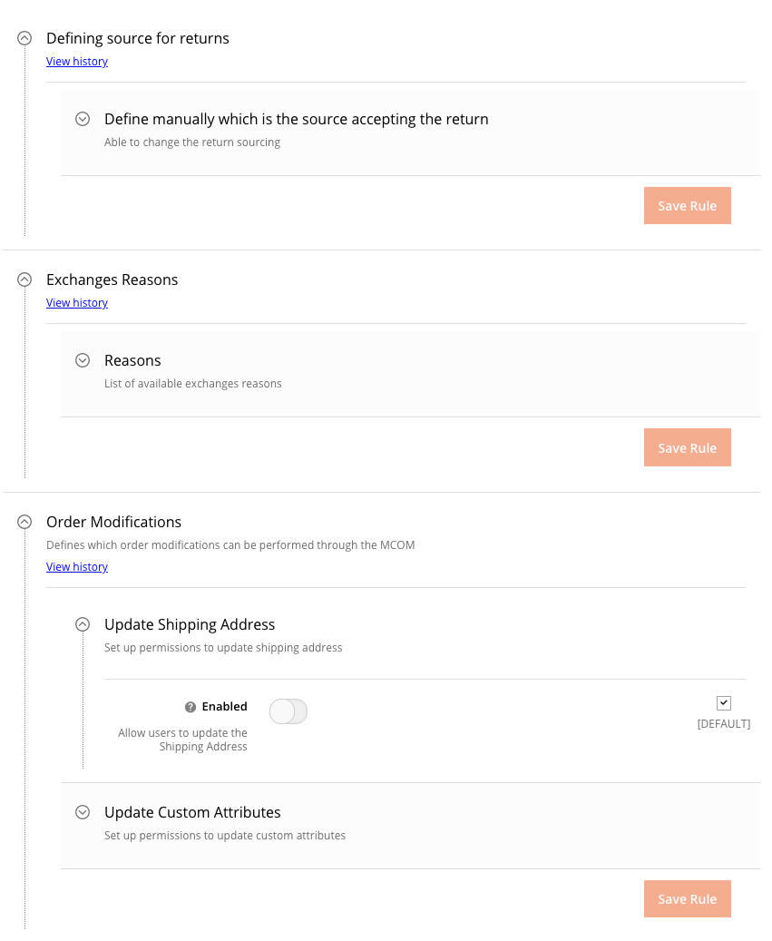 Postsales > Defining source for returns, Exchanges Reasons, Order Modifications