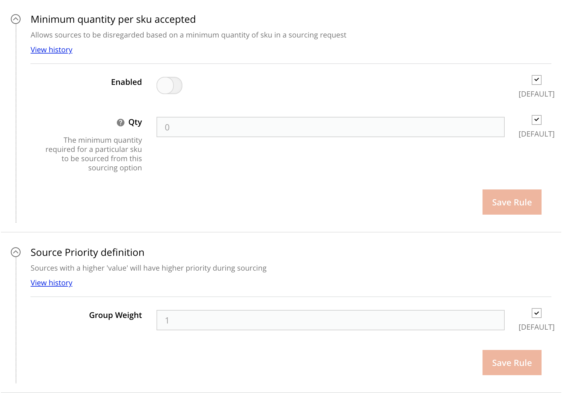 Sourcing > Minimum quantity per SKU accepted, Source priority definition