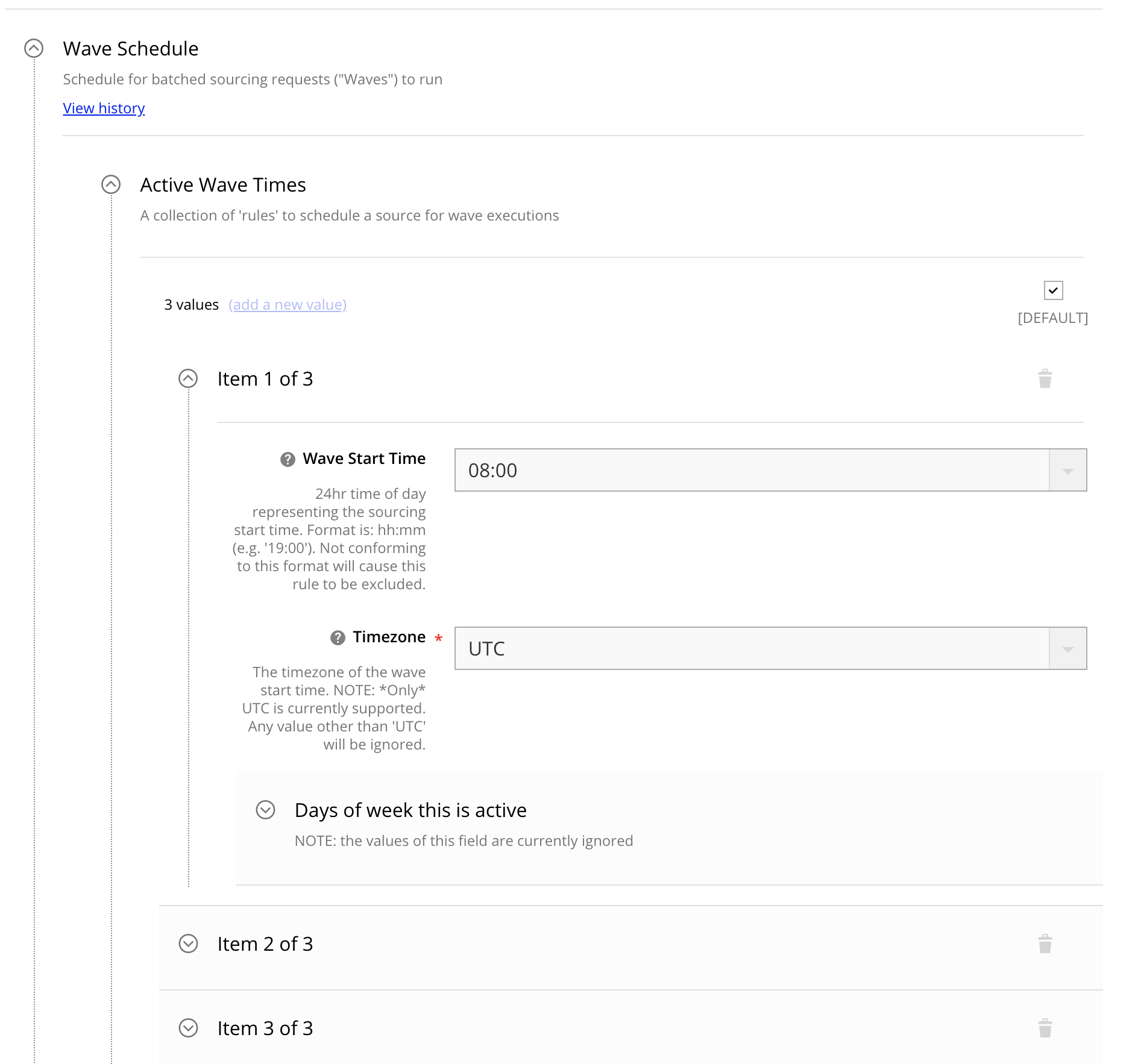 Sourcing > Wave Schedule