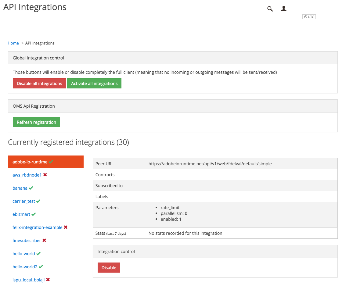 API Integrations view