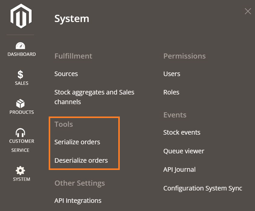 Admin menu